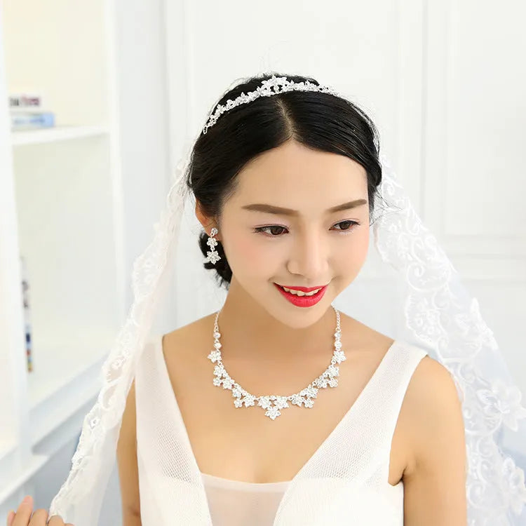 Korean crystal necklace and earrings bridal set in four colour variants