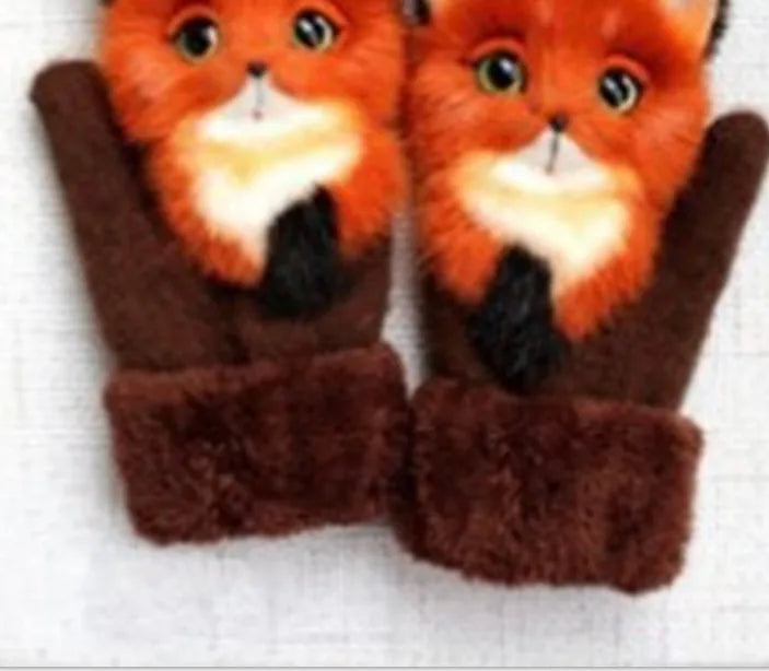 Cartoon animal autumn winter warm mittens 28cm red one size