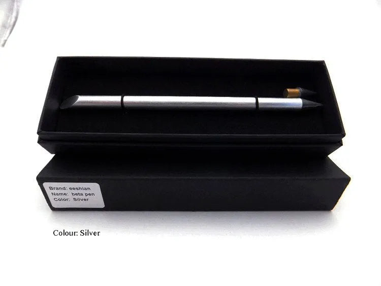 Inkless metal pen with special alloy steel nib in 0.5mm line width, shown in multiple colour options