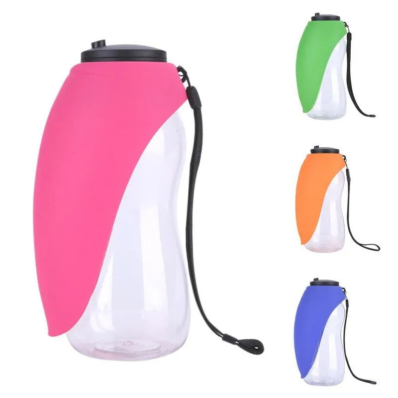 Portable pet dog water bottle with 680ml capacity, wide sink bowl, and leak-proof lock in fruit green colour