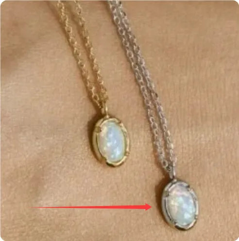 S925 sterling silver pendant necklace with jelly opal gemstone in geometric oval design