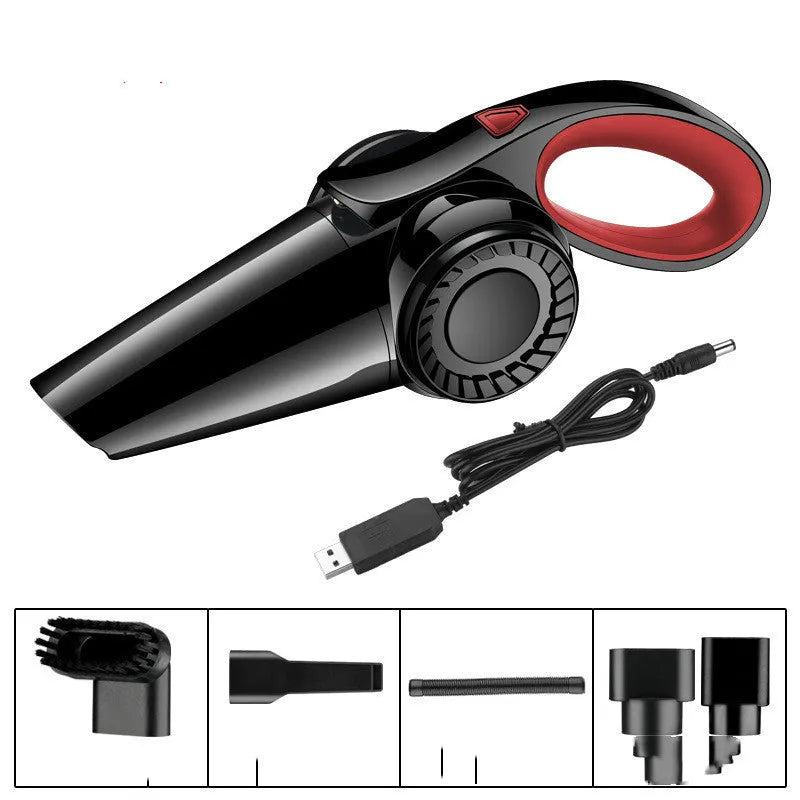 Portable handheld cordless vacuum cleaner for car and home, black, with USB charge cable