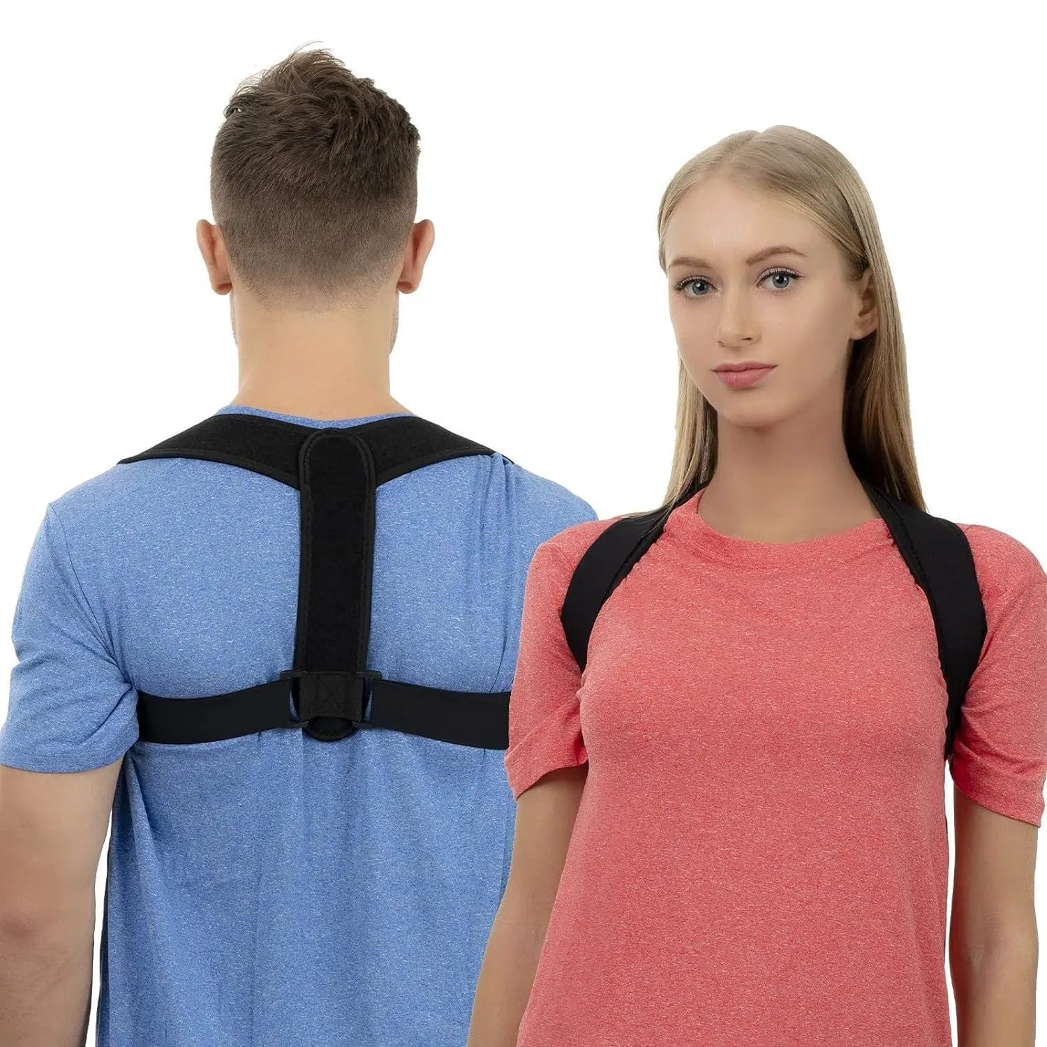 Black adjustable breathable posture correction strap for invisible back support.