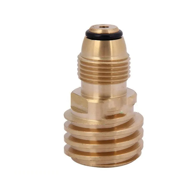 Brass gas brazier adapter with taper external thread and gold finish