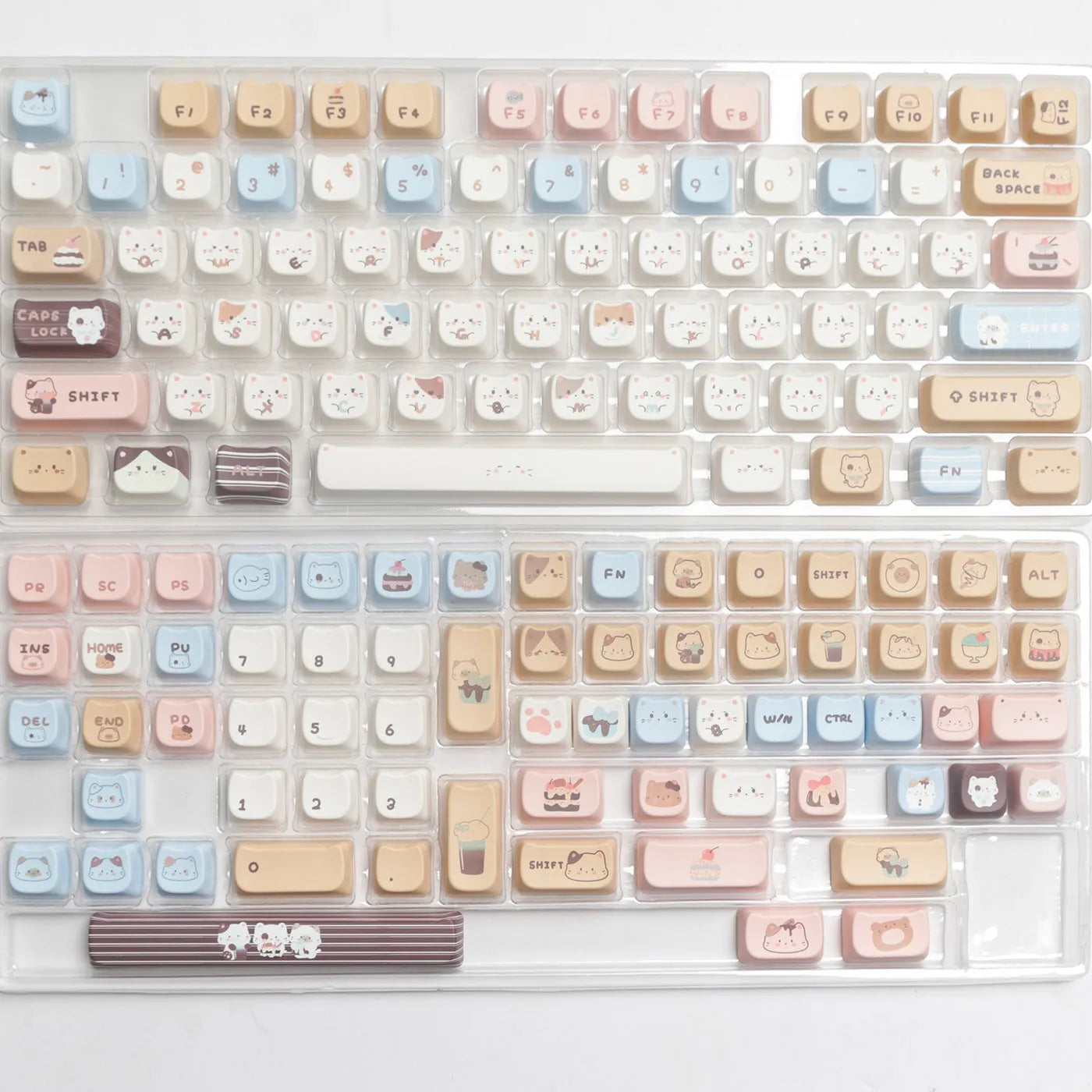 Sea Salt Cat theme PBT keycaps for mechanical keyboards showing sublimation printed artwork