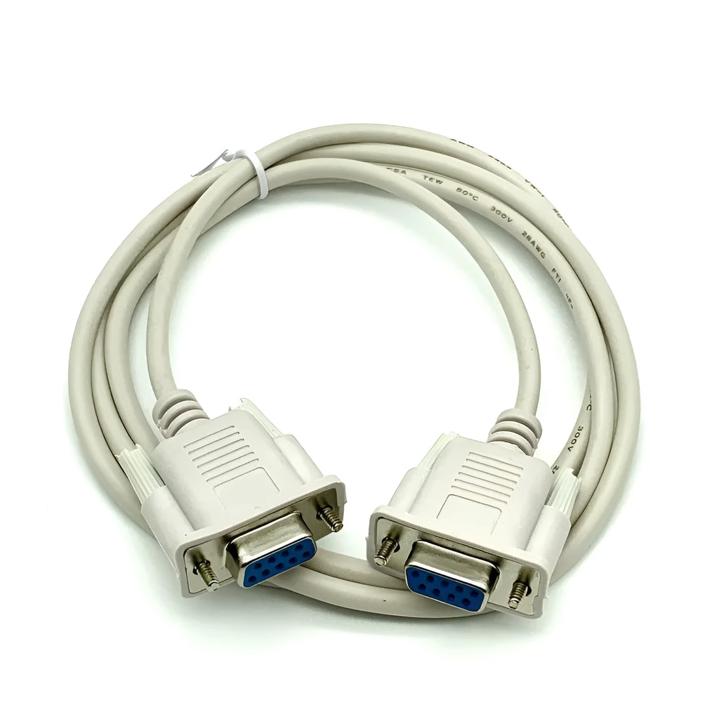 DB9 female to female RS232 serial cable, 1.5 metres long, milky white colour