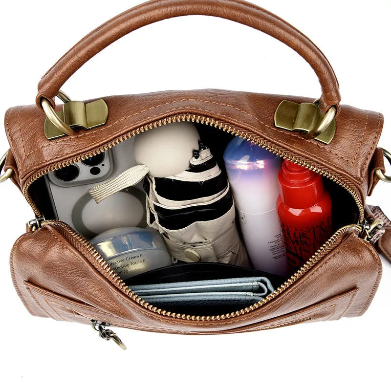 Soft PU leather crossbody bag for women in a horizontal square shape with a sandwich pocket.