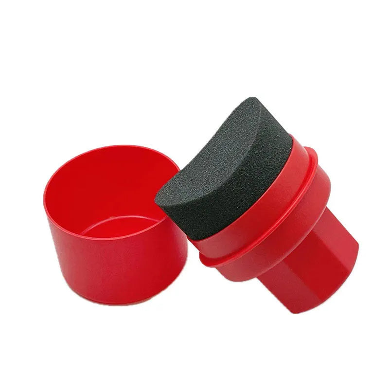 Car tyre polishing sponge brush with protective lid showing 85x120mm size and sponge texture
