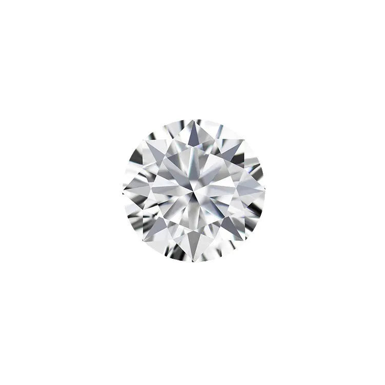 Round moissanite gemstone with eight hearts and eight arrows cut on a grey background.