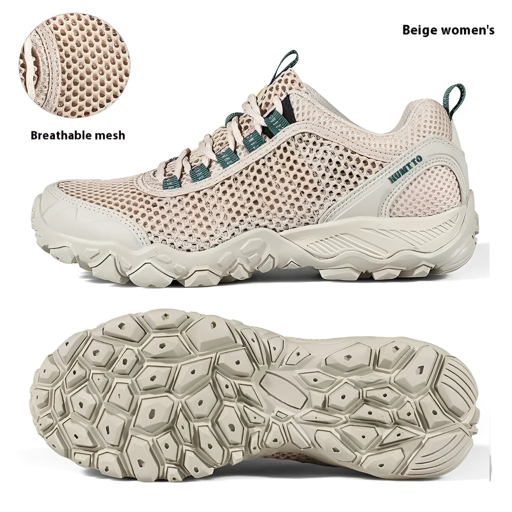 Breathable lightweight non-slip outdoor climbing boots with leather mesh upper and MD sole in sand colour for men