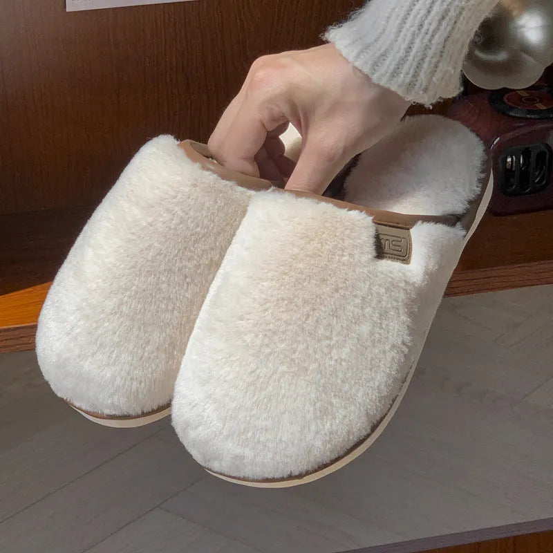 PVC winter plush slippers in solid colour with non-slip sole for indoor home use