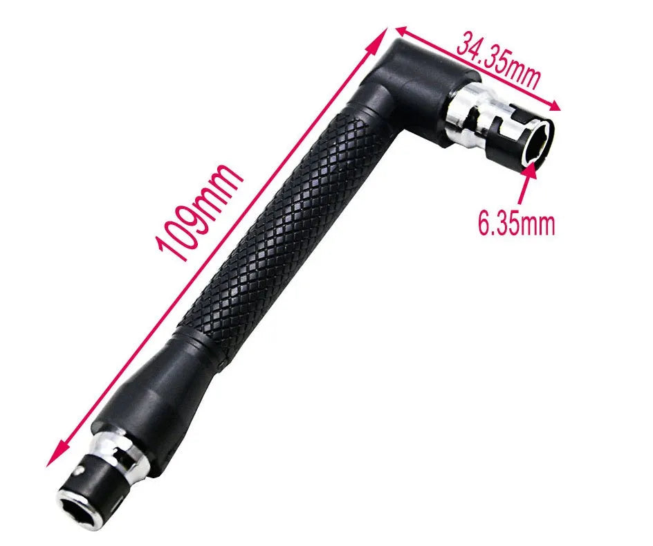 L-type double-headed socket wrench with 10 steel screwdriver bits on workbench