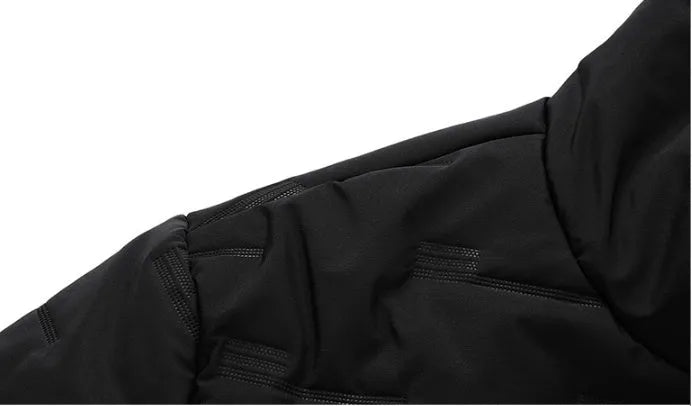 Men's autumn winter suit set with hooded long sleeve polyester jacket and matching trousers in black and grey options