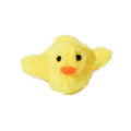 Yellow chick-shaped electric interactive cat toy with plush cover on a plain background.
