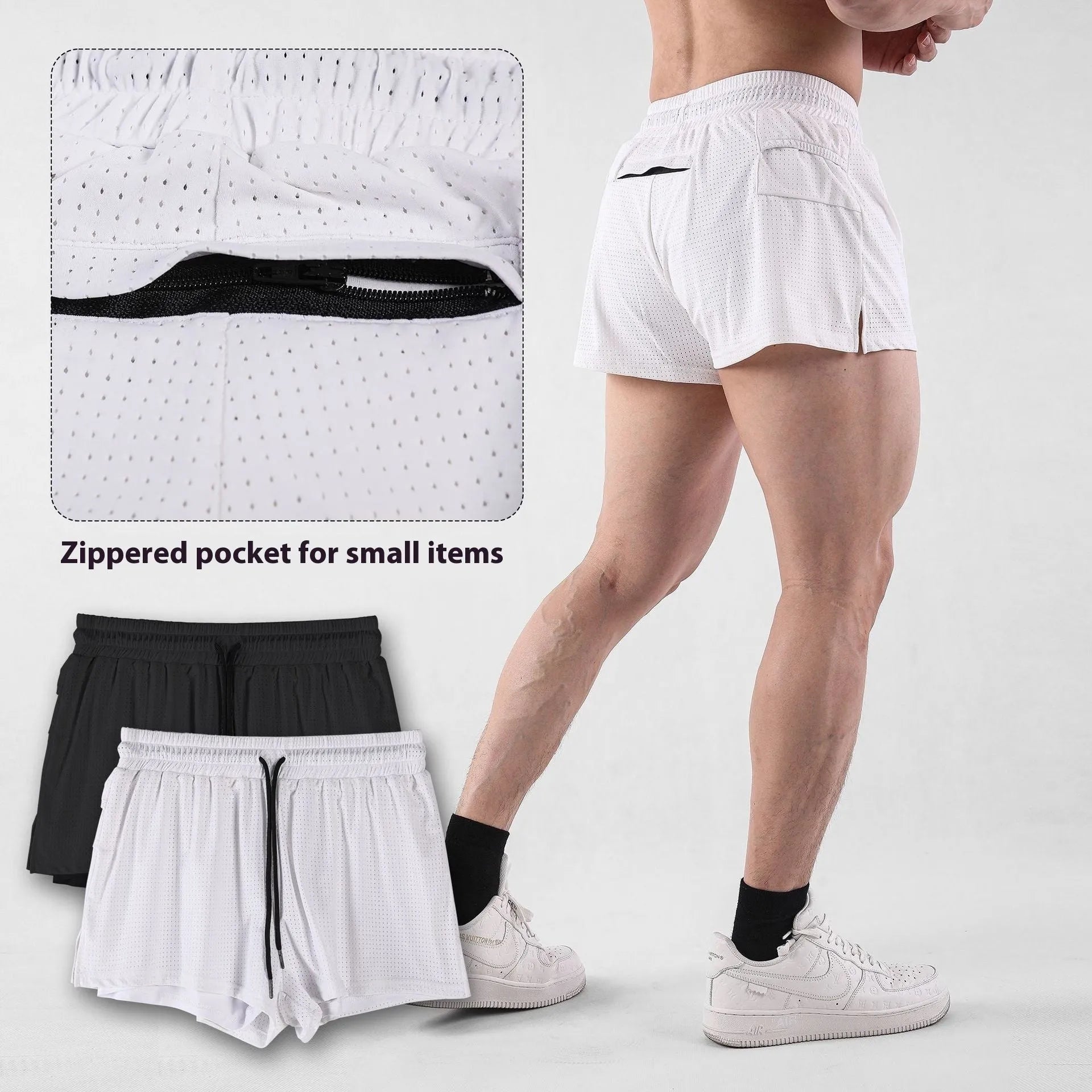 Men's quick-drying nylon summer shorts in black sports leisure style