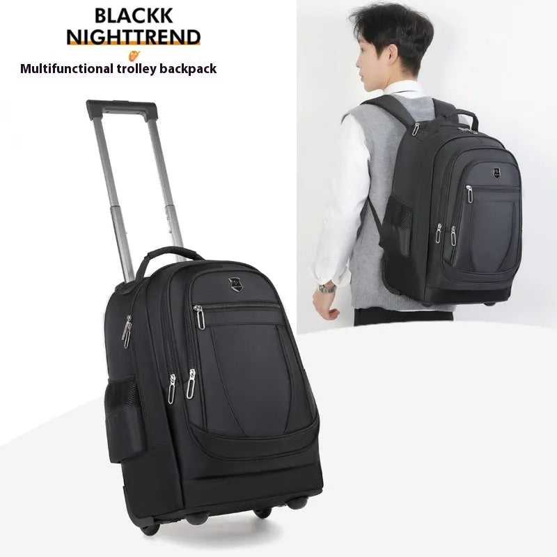 Large capacity drawbar Oxford cloth backpack in gray with air pillow belt system for travel