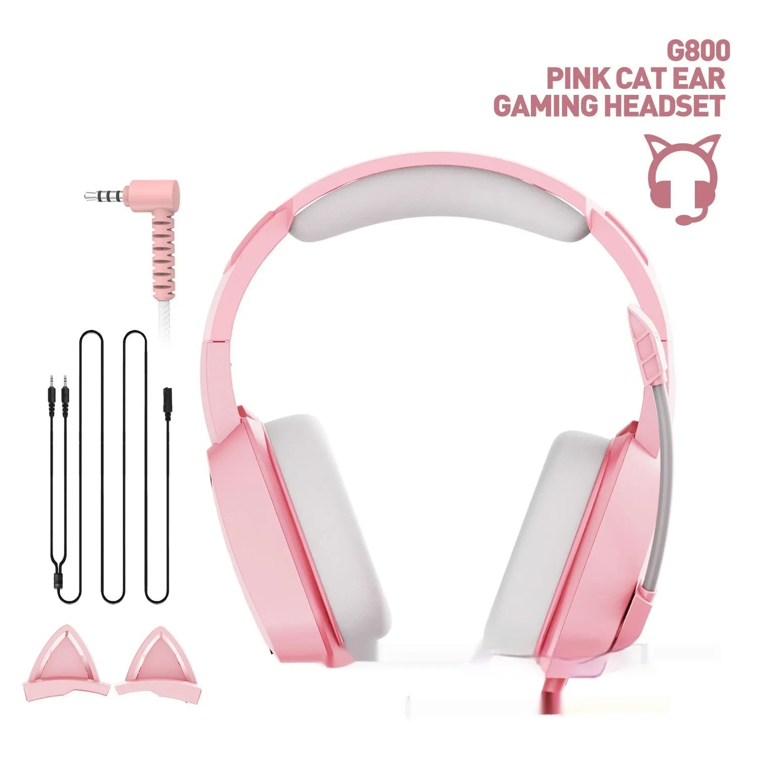 Headworn wired earphones with 50mm driver and line control, pink plextone finish, braided cable, L-shaped 3.5mm plug