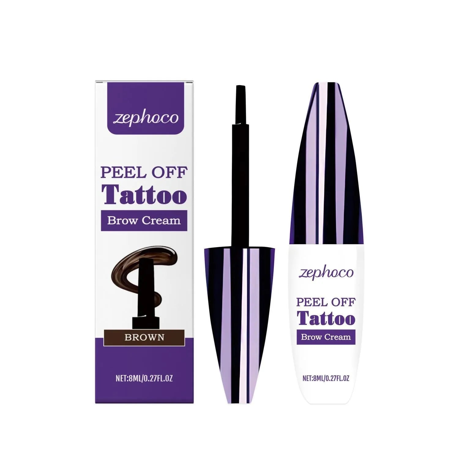 Tearable liquid eyebrow pencil with built-in brush applicator in black, brown and light brown shades