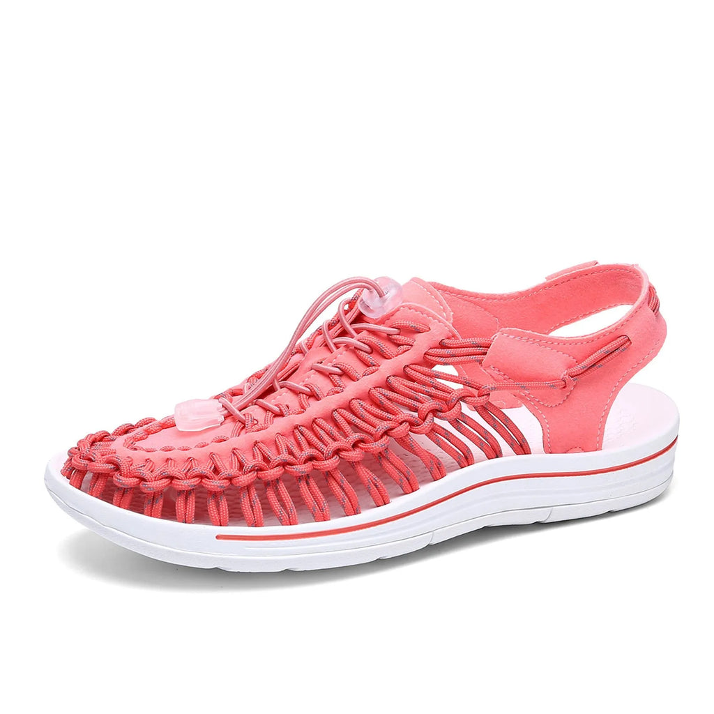 Woven sandals with drawstring tie and rubber sole in multiple colour options