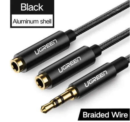 20cm black audio cable with 3.5mm gold-plated connectors and TPE sheathing