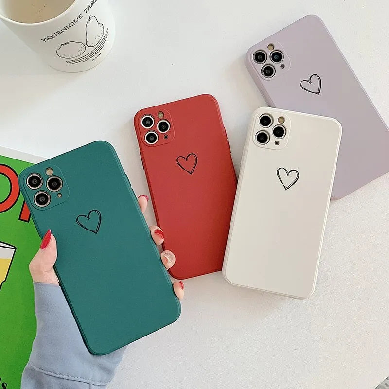Silicone TPU phone case for Apple iPhone in solid colour options: black, green, grey, light green, pink, purple, red, white.