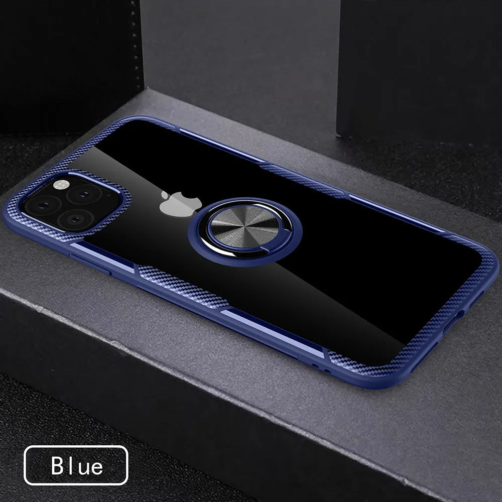 Black PU leather iPhone case for iPhone 11 Pro Max showing button and port access.