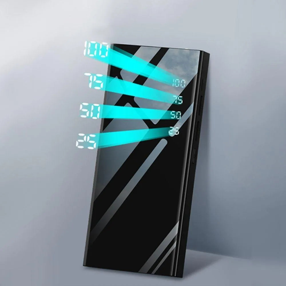 20000mAh power bank with LCD display and dual USB ports in black, red or white