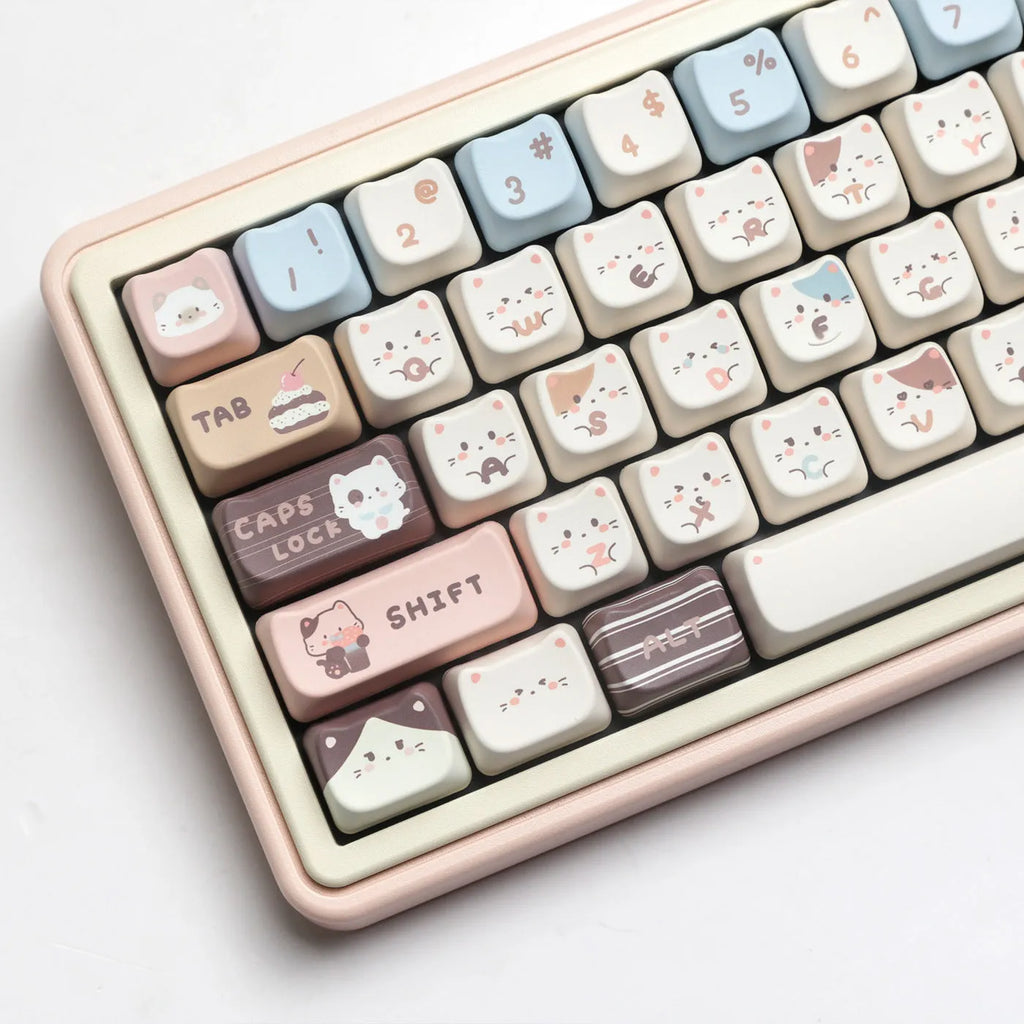 Sea Salt Cat theme PBT keycaps for mechanical keyboards showing sublimation printed artwork