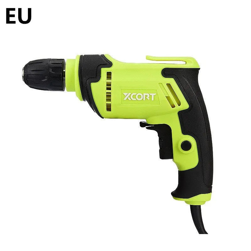 Pistol grip high-power 450W electric drill with a 10mm chuck on a workbench.