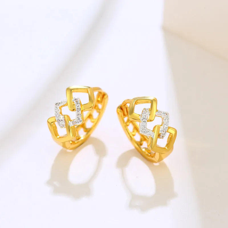 Geometric hollow-out gold ear clip earrings with alloy construction