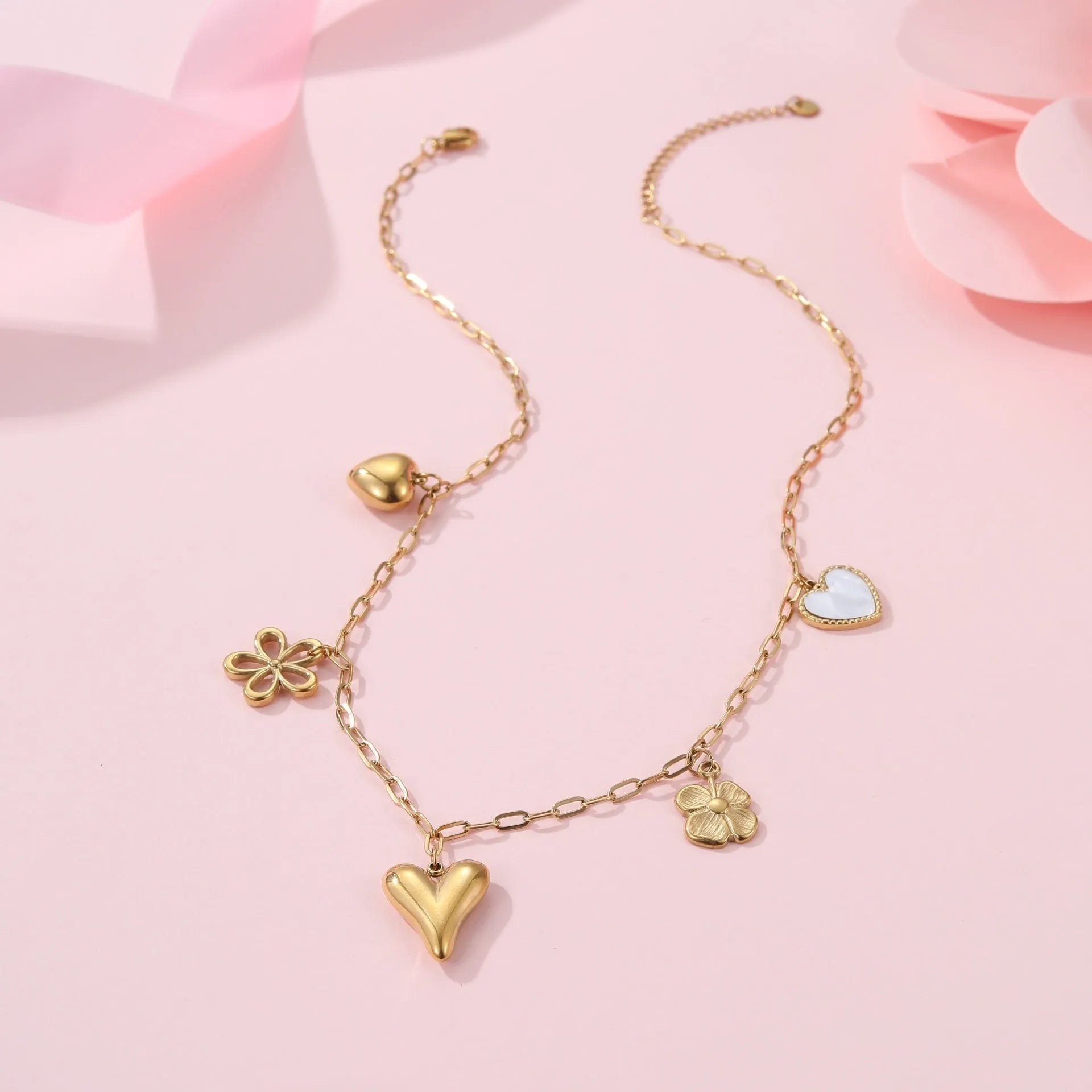 Gold plated stainless steel necklace with geometric sun pendant on adjustable 41-50cm chain