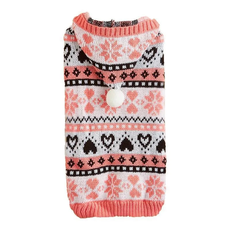 Acrylic knitted dog sweater with snowflake love striped camouflage pattern in pink blue grey colours