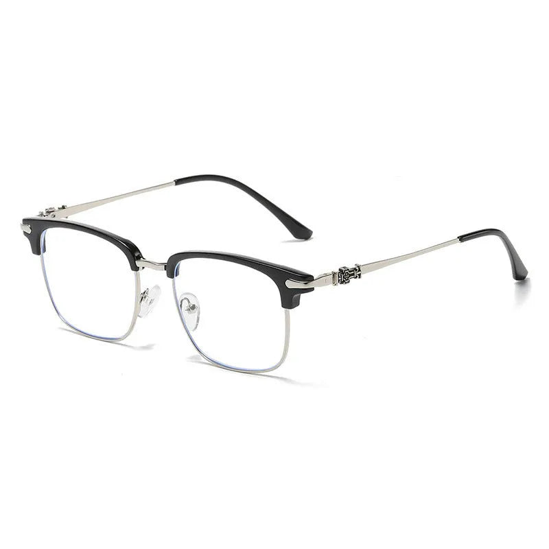Retro plate full rim myopia glasses with anti-blue light AC lens in metal frame leopard ring colour 9352-C7