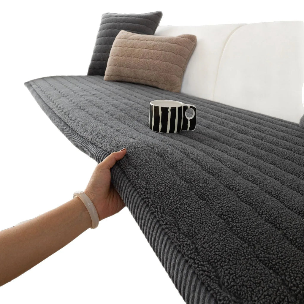 Lambswool thickened non-slip plush sofa cushion in solid colour, available in 70x150cm size