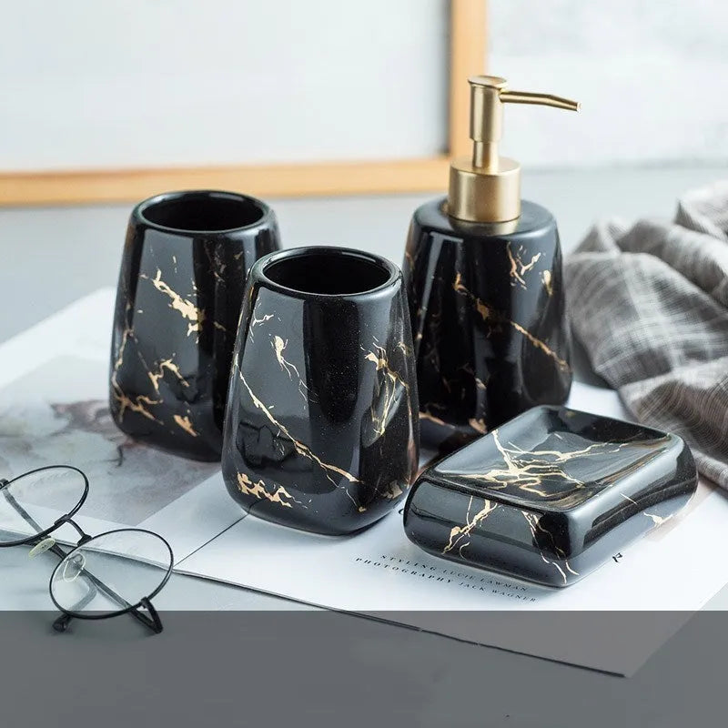 Ceramic bathroom wash set with light luxury decal decoration in choice of colours