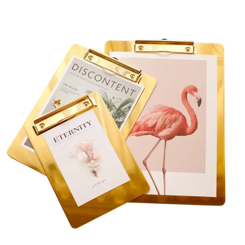 Stainless steel golden folder board in three sizes small, medium, and large on a white background