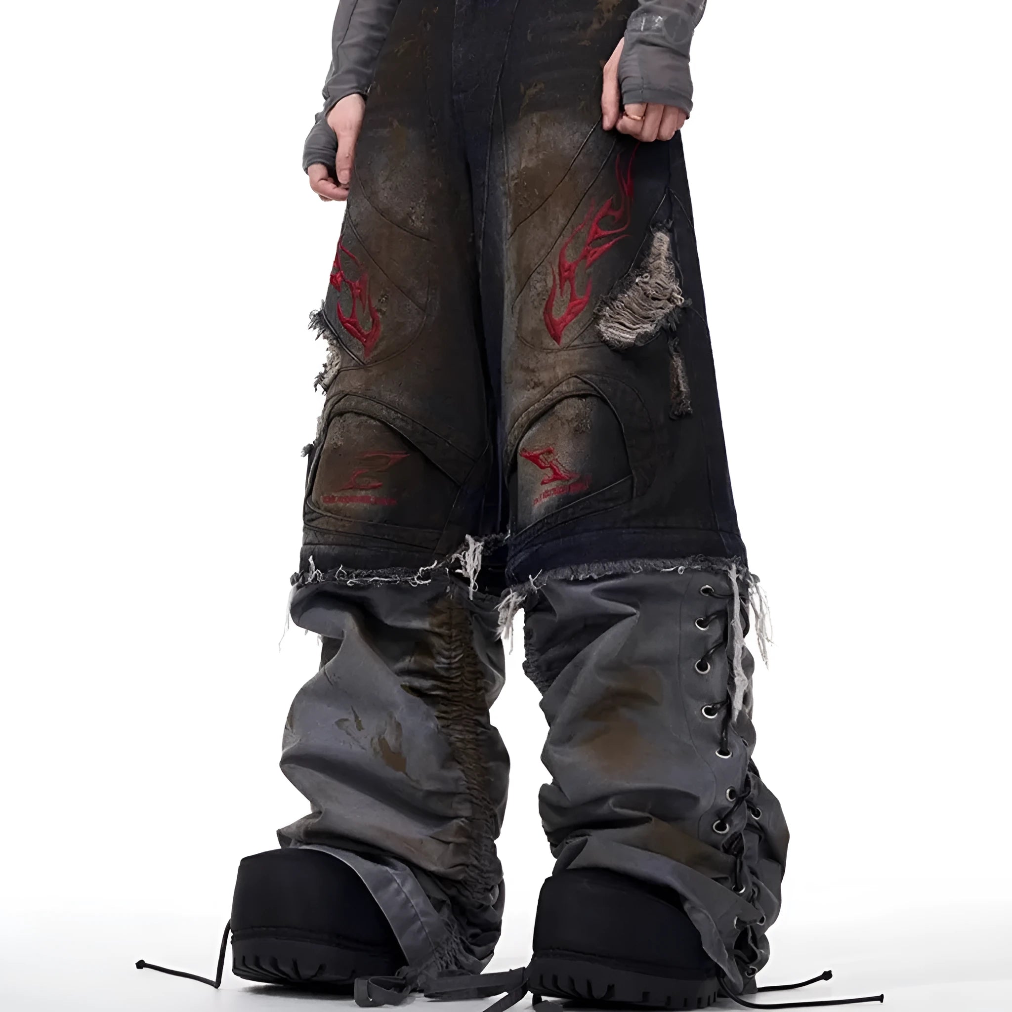 Men's retro jeans with detachable trousers legs in wide leg denim