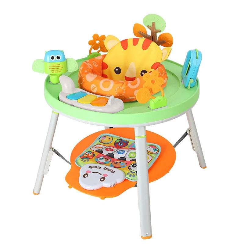 Baby jumping chair with bouncing function, gymnastic rack, and interactive toys for infant development