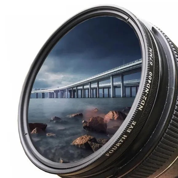 Adjustable multi-diameter grayscale ND camera filter for lens threads from 37mm to 95mm.