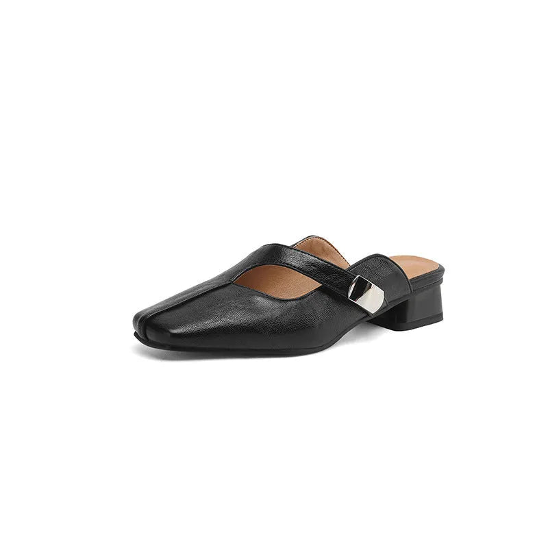 Square toe casual slippers with low heel in artificial PU material available in three colours