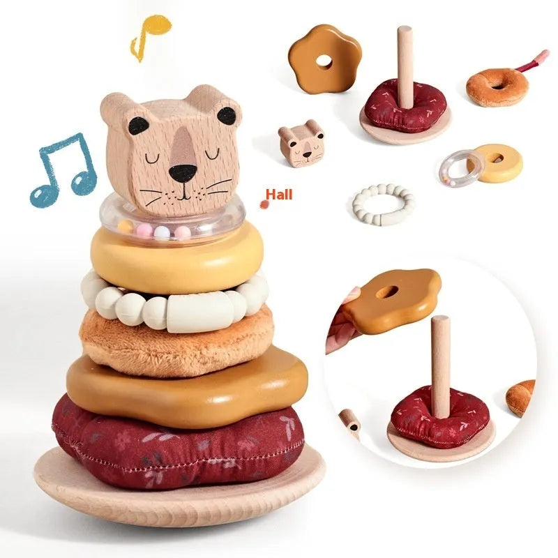 Wooden baby early education puzzle lion set column toy in Lion Sleeve Column colour for children aged 4-6