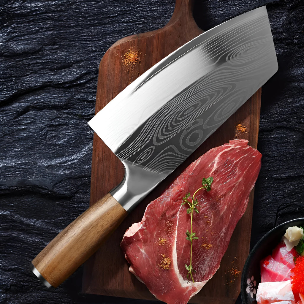 Stainless steel kitchen knife with a 320mm blade forged from 40cr13 steel.