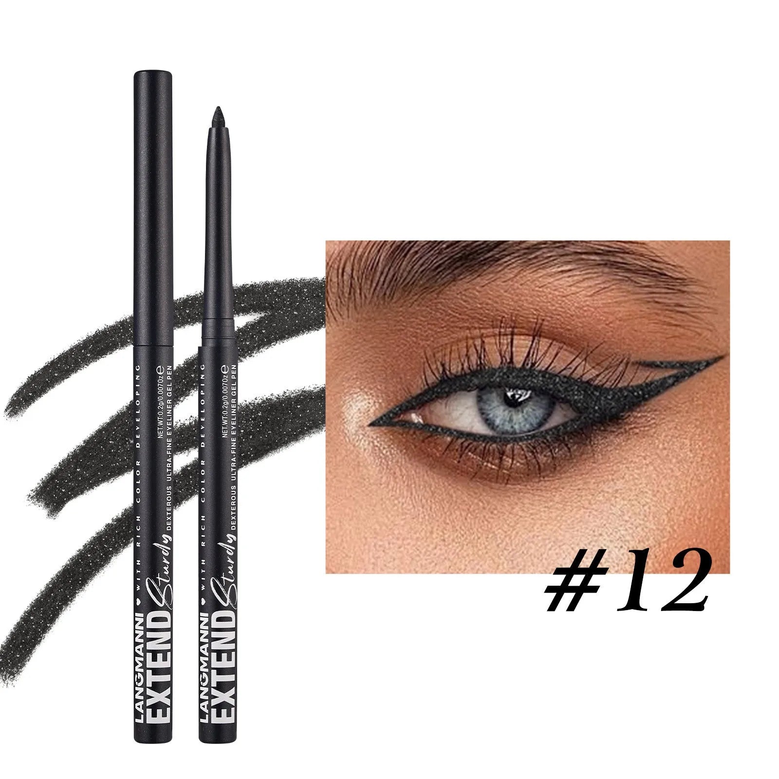 12 colourful gel glitter eyeliner pencils with waterproof formula in matte metallic pearl finishes