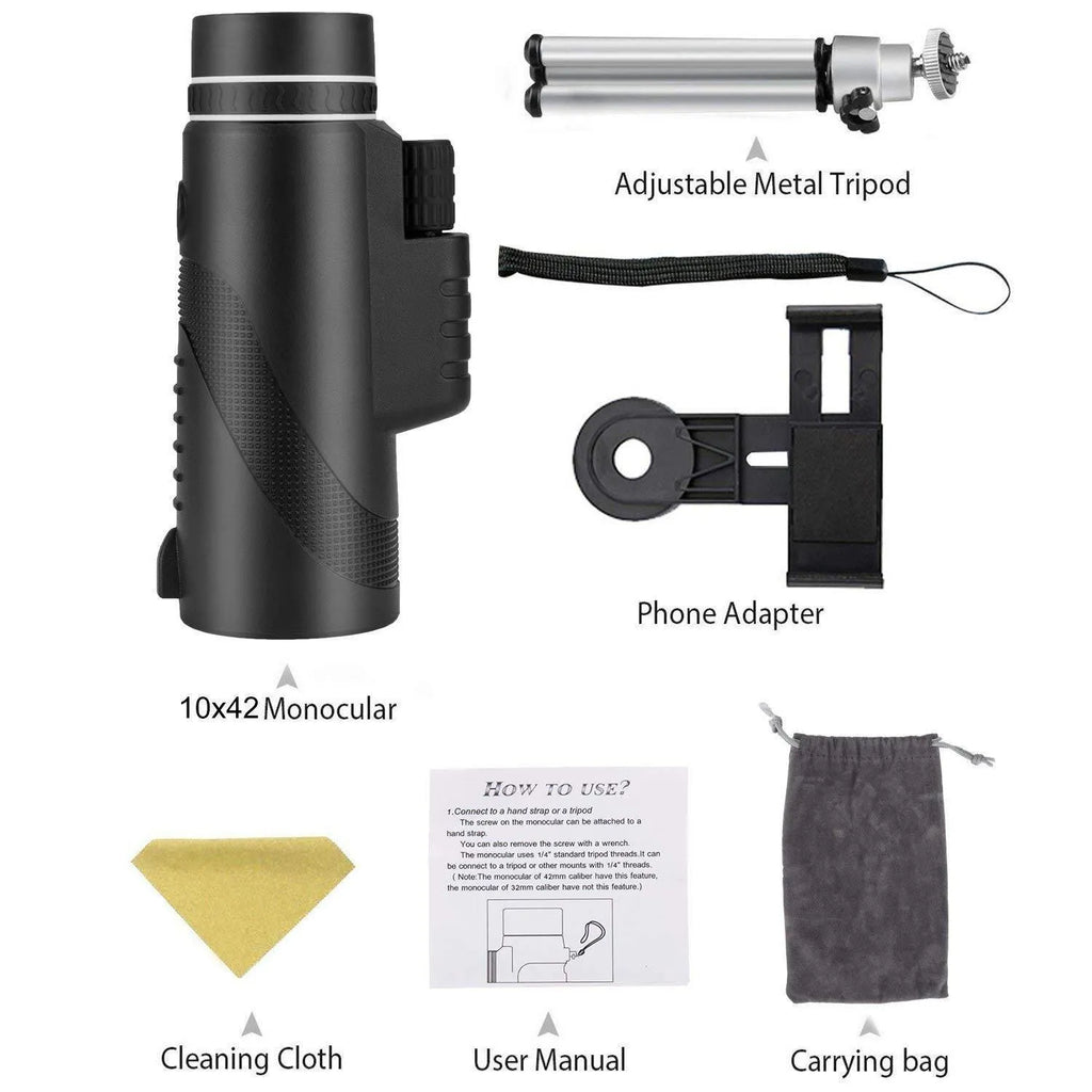 Black HD 40x60 monocular telescope with 40x magnification and waterproof design.