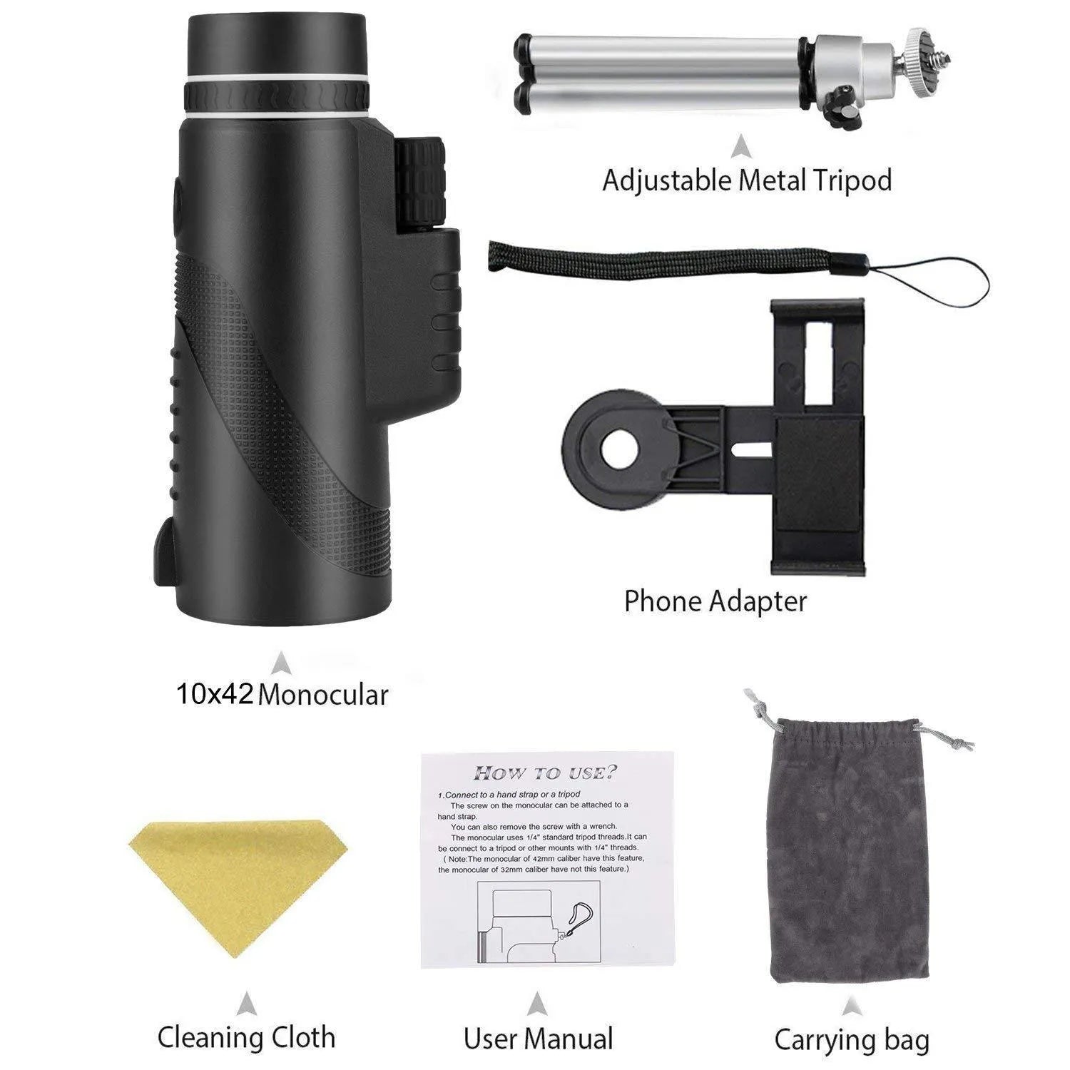 Black HD 40x60 monocular telescope with 40x magnification and waterproof design.