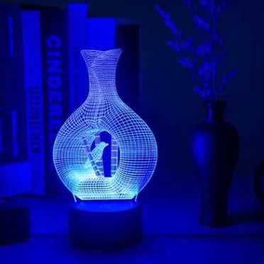 3D acrylic LED night light with touch control and seven colour options on ABS base