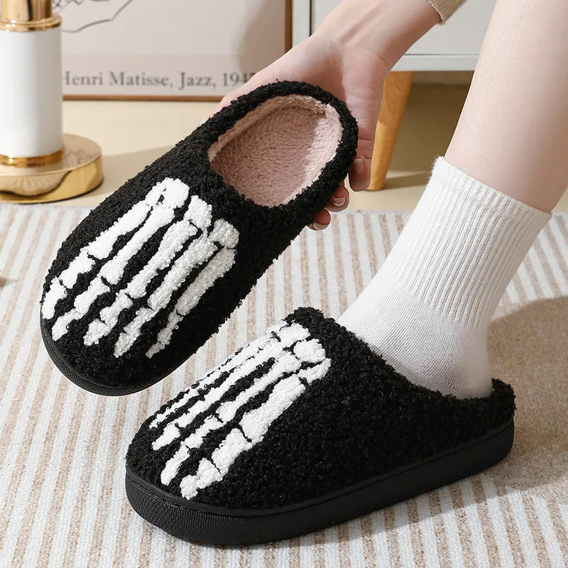Halloween cartoon ghost hand thermal cotton slippers with suede upper and rubber non-slip sole indoor footwear