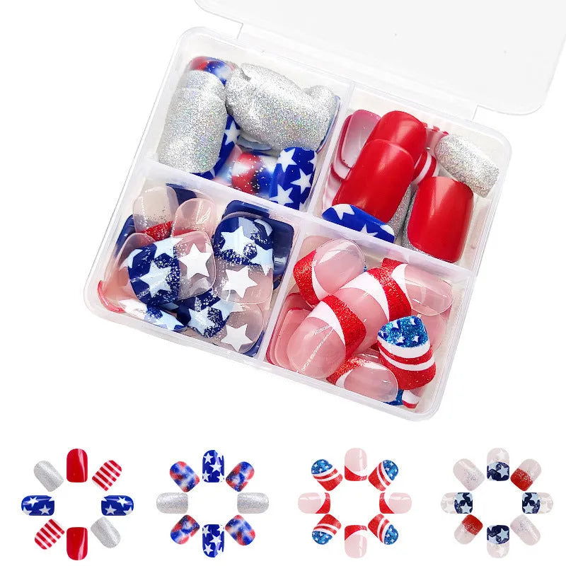 American Independence Day five-pointed star nail stickers for European square short nails