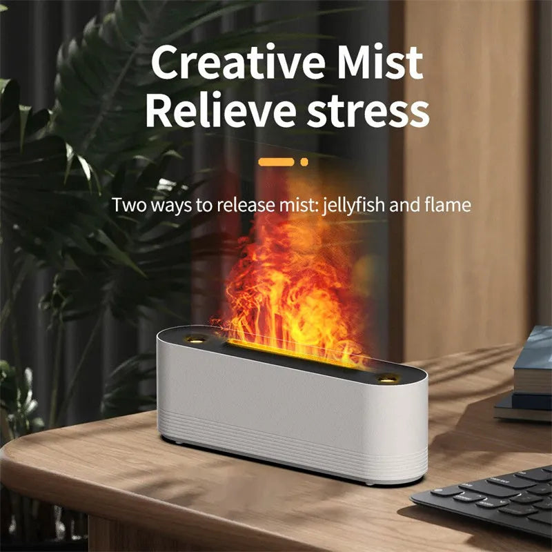 Black or white Flame Air ultrasonic humidifier and aroma diffuser with 7-colour LED lights on.