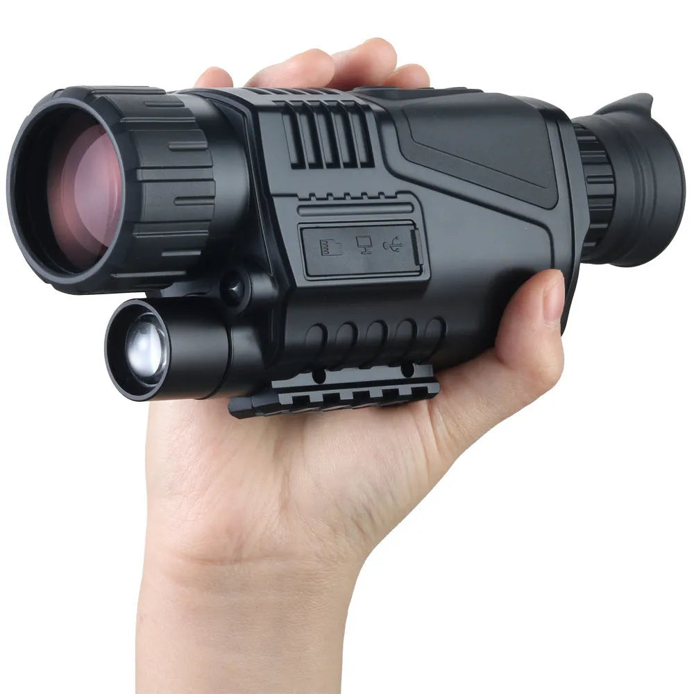 NV300 infrared digital night vision telescope with 40mm lens on table with storage bag and cables